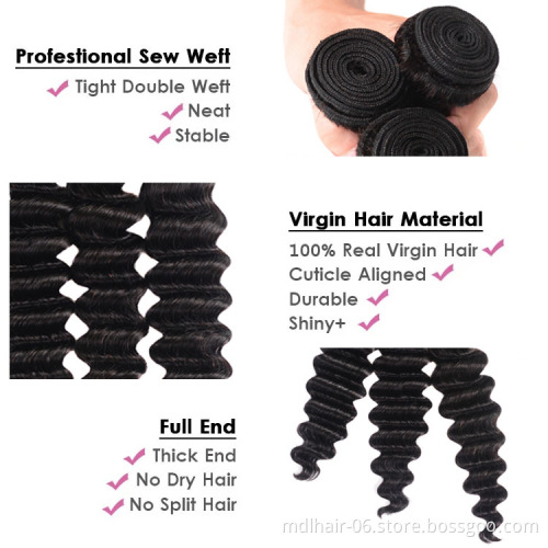 Full Cheap Brazilian Hair Bundles Deep Wave Natural Hair Extension Virgin Hair Bundles With Lace Closure